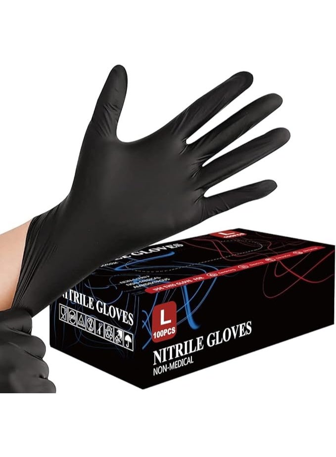 Professional Black Nitrile Disposable Gloves - 100 Pack, Latex & Powder Free, Heavy Duty Multipurpose Protective Examination Gloves - Image 1