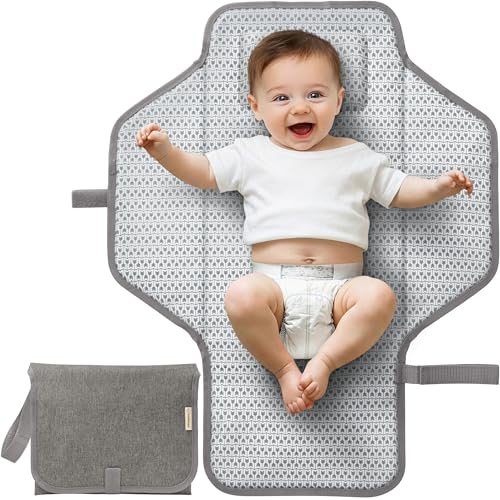 KeaBabies Portable Changing Pad for Baby Travel 26 x 21 Wipeable Waterproof Foldable Baby Diaper Changing Mat for Diaper Bag Caddy Car Bed Newborn Compact Changer Mat Station Classic Gray