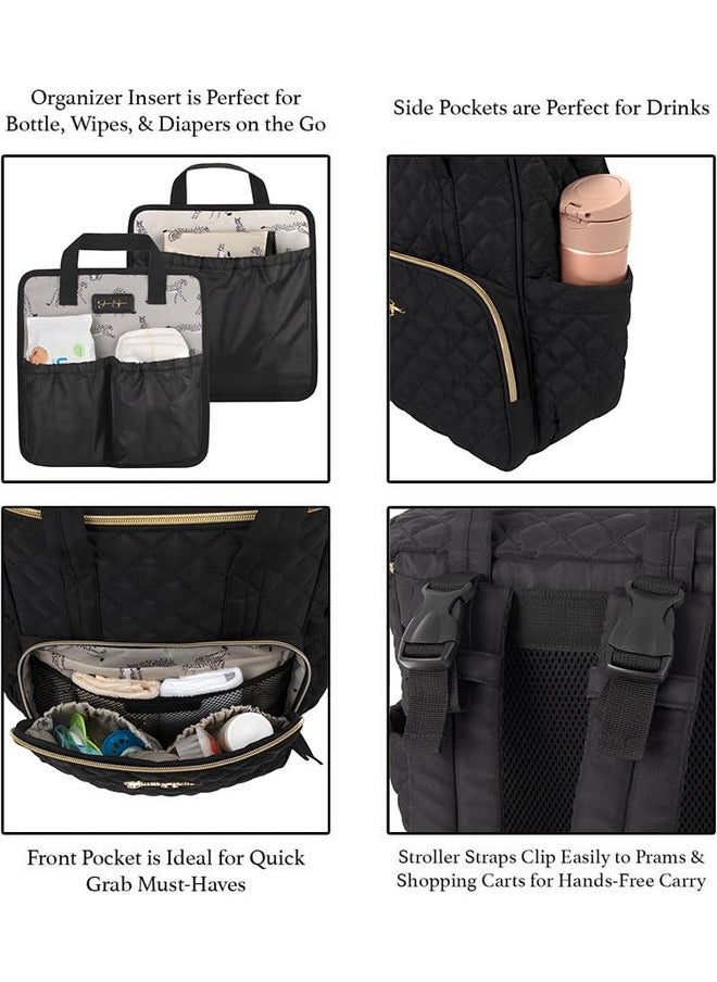 Jessica Simpson Jessica Simpson Quilted Diaper Bag Backpack with Insulated Pockets, Portable Changing Pad, Stroller Straps, Organizer Insert 3 Pc. Set (Black)  - Image 1