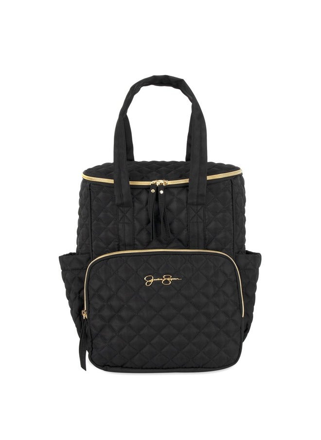 Jessica Simpson Jessica Simpson Quilted Diaper Bag Backpack with Insulated Pockets, Portable Changing Pad, Stroller Straps, Organizer Insert 3 Pc. Set (Black)  - Image 2