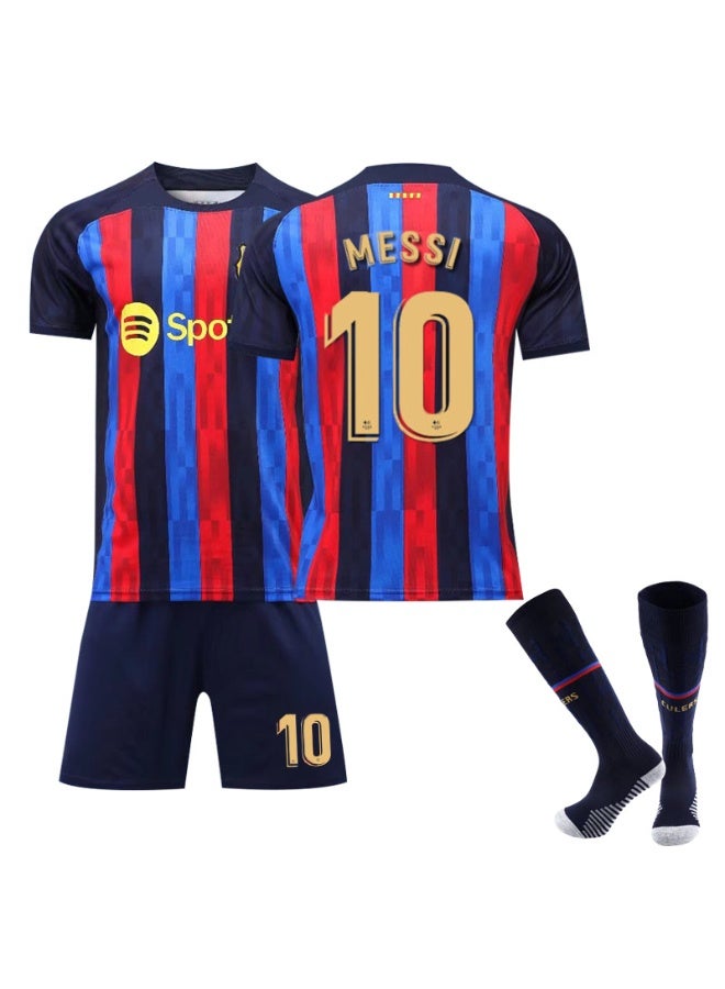 اف سي برشلونة 2022-2023 موسم كرة القدم رياضية #10 ميسي كرة القدم جيرسي السراويل الجوارب مجموعة الأطفال حجم والكبار حجم الهدايا للجماهير والأصدقاء - Image 1