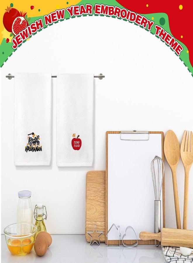 FuWeave 3 Pcs Embroidered Rosh Hashanah Hand Towel Cotton Pomegranate Shana Tova Bathroom Kitchen Towels Happy Rosh Hashanah Kitchen Towels Jewish Holiday Hostess Gift for Holiday Party Decorations - Image 4