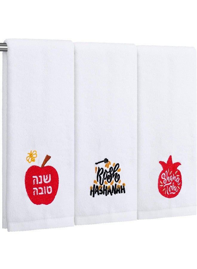 FuWeave 3 Pcs Embroidered Rosh Hashanah Hand Towel Cotton Pomegranate Shana Tova Bathroom Kitchen Towels Happy Rosh Hashanah Kitchen Towels Jewish Holiday Hostess Gift for Holiday Party Decorations - Image 1