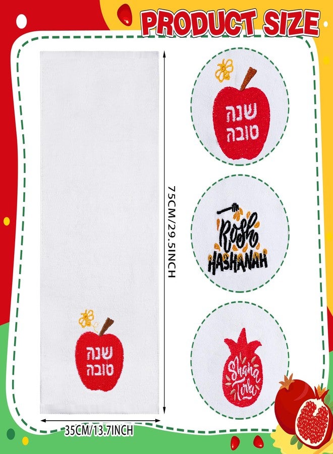 FuWeave 3 Pcs Embroidered Rosh Hashanah Hand Towel Cotton Pomegranate Shana Tova Bathroom Kitchen Towels Happy Rosh Hashanah Kitchen Towels Jewish Holiday Hostess Gift for Holiday Party Decorations - Image 2