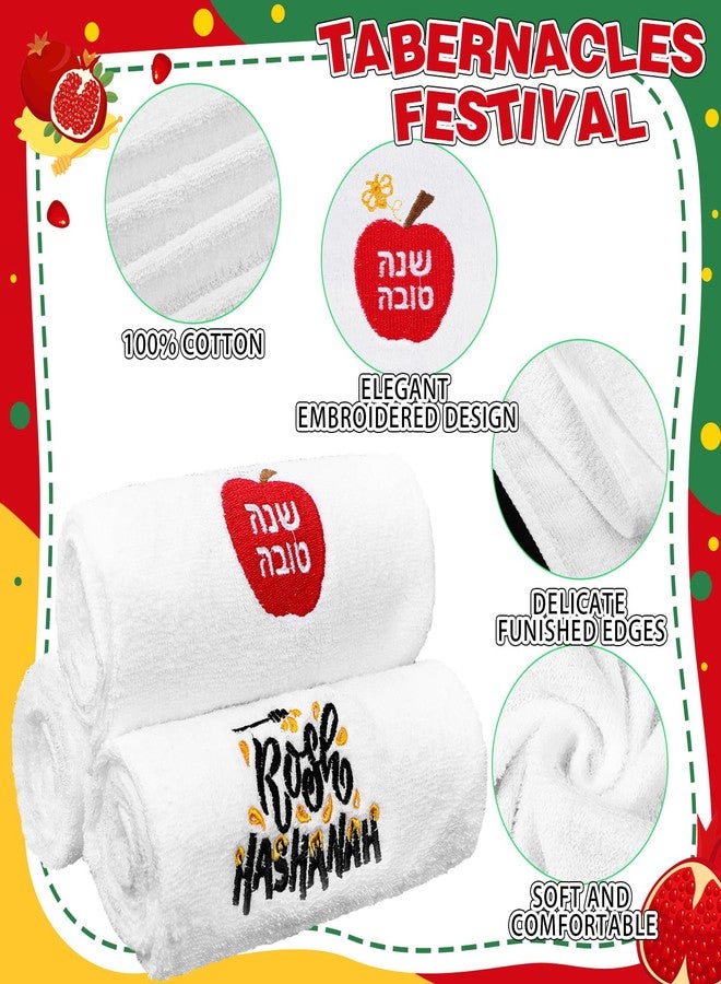 FuWeave 3 Pcs Embroidered Rosh Hashanah Hand Towel Cotton Pomegranate Shana Tova Bathroom Kitchen Towels Happy Rosh Hashanah Kitchen Towels Jewish Holiday Hostess Gift for Holiday Party Decorations - Image 5