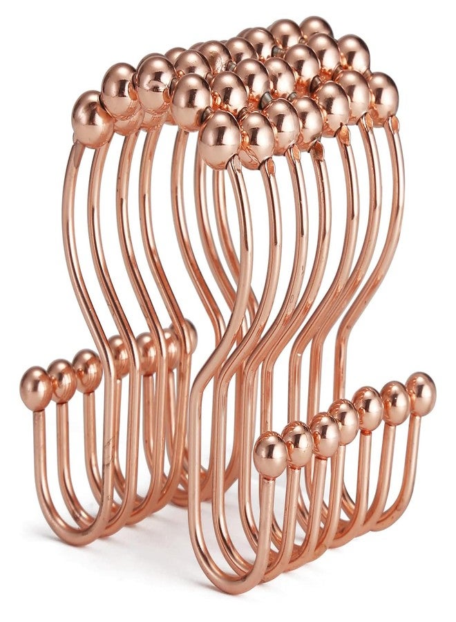 Goowin Shower Curtain Hooks, 12 Pcs Shower Curtain Rings, Stainless Steel Shower Curtain Hangers, Double Hook Shower Curtain Hooks, Smooth Sliding Anti-Drop Shower Rings for Curtain (Rose Gold) - Image 1