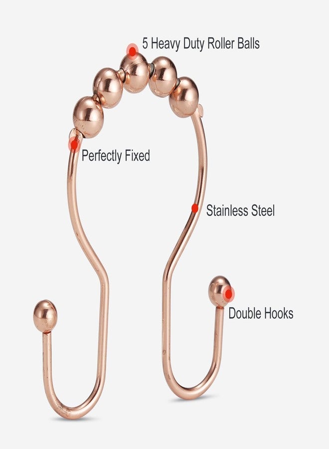 Goowin Shower Curtain Hooks, 12 Pcs Shower Curtain Rings, Stainless Steel Shower Curtain Hangers, Double Hook Shower Curtain Hooks, Smooth Sliding Anti-Drop Shower Rings for Curtain (Rose Gold) - Image 4
