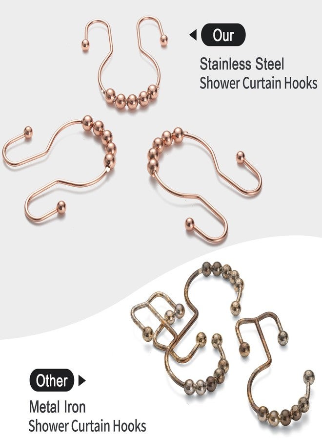 Goowin Shower Curtain Hooks, 12 Pcs Shower Curtain Rings, Stainless Steel Shower Curtain Hangers, Double Hook Shower Curtain Hooks, Smooth Sliding Anti-Drop Shower Rings for Curtain (Rose Gold) - Image 2
