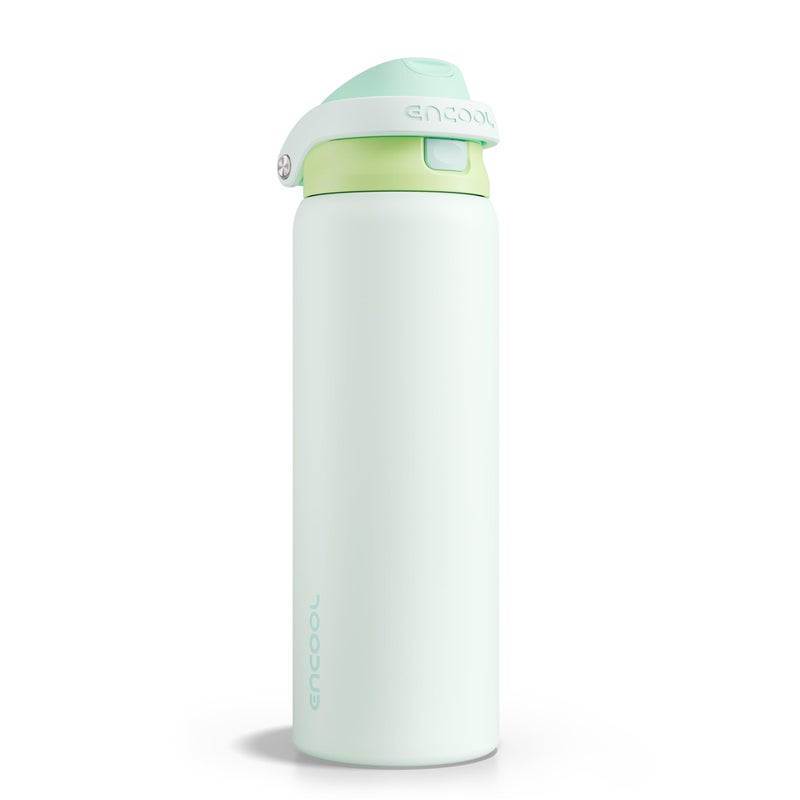 ENCOOL Leakproof Insulated Water Bottle with Straw Dual-Sip Water Bottle Bag-Safe Design for Work, Commute & Gym â€“ Keeps Drinks Cold All Day, 32 oz, Lime White - Image 1