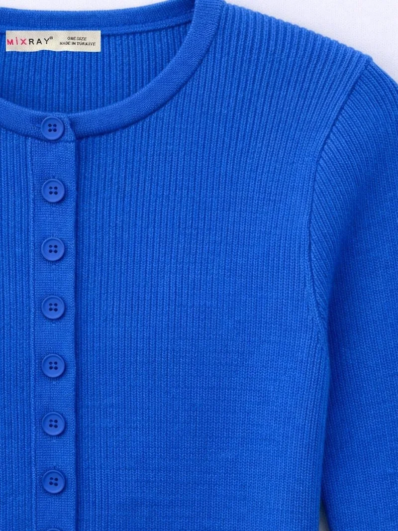 MixRay Mixray Buttoned Slim Fit Ribbed Knit Cardigan