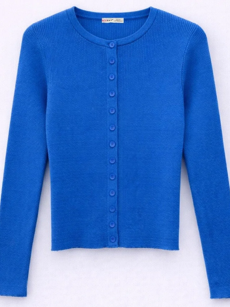 MixRay Mixray Buttoned Slim Fit Ribbed Knit Cardigan