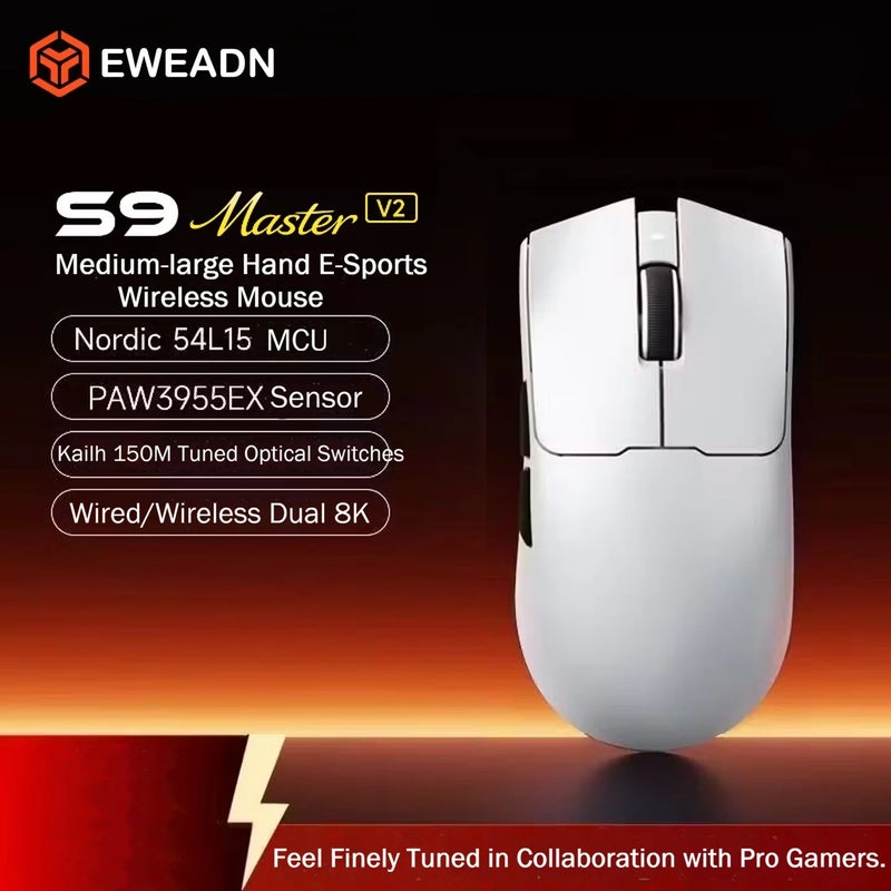 Eweadn S9 V2 Master Dual 8K Wireless Gaming Mouse PAW3955EX 50000DPI 750IPS 60G Ergonomic Low Latency for PC Esports - Image 1