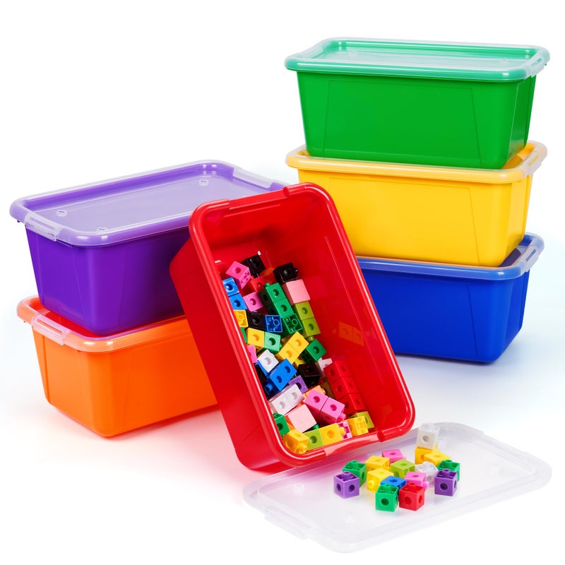 GAMENOTE 6 Quart Storage Bins with Lids,6 Pack Rainbow Plastic Latching Box for Classroom&Kids Toy Storage Opaque Stackable Shoe Box Size Containers for STEM Morning Tubs, Crafts & Building Blocks - Image 1