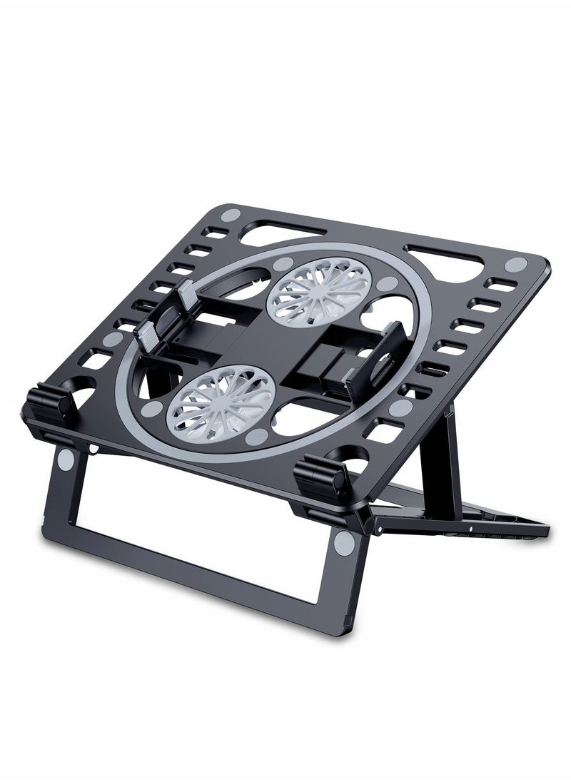 Excefore - Laptop Cooler Stand,6 Height Stands,with 2 Color Changing LED Fans, 180 Degree Rotatable Phone Tablet Book Holder,Prevent Overheating, Ergonomic Laptop Stand(Black) - Image 1