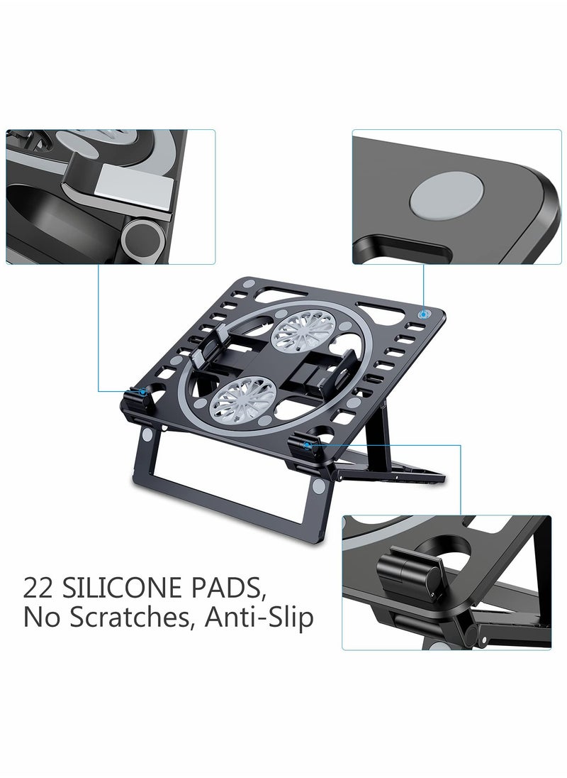 Excefore - Laptop Cooler Stand,6 Height Stands,with 2 Color Changing LED Fans, 180 Degree Rotatable Phone Tablet Book Holder,Prevent Overheating, Ergonomic Laptop Stand(Black) - Image 1