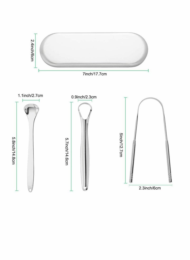 SOLARAE Tongue Scraper Tongue Cleaner Stainless Steel Tongue Scrapers with Travel Case for Oral Cleaning, Professional Tongue Cleaners for Fresher Breath (3 Shapes Tongue Scrapers) 3 Pieces - Image 3