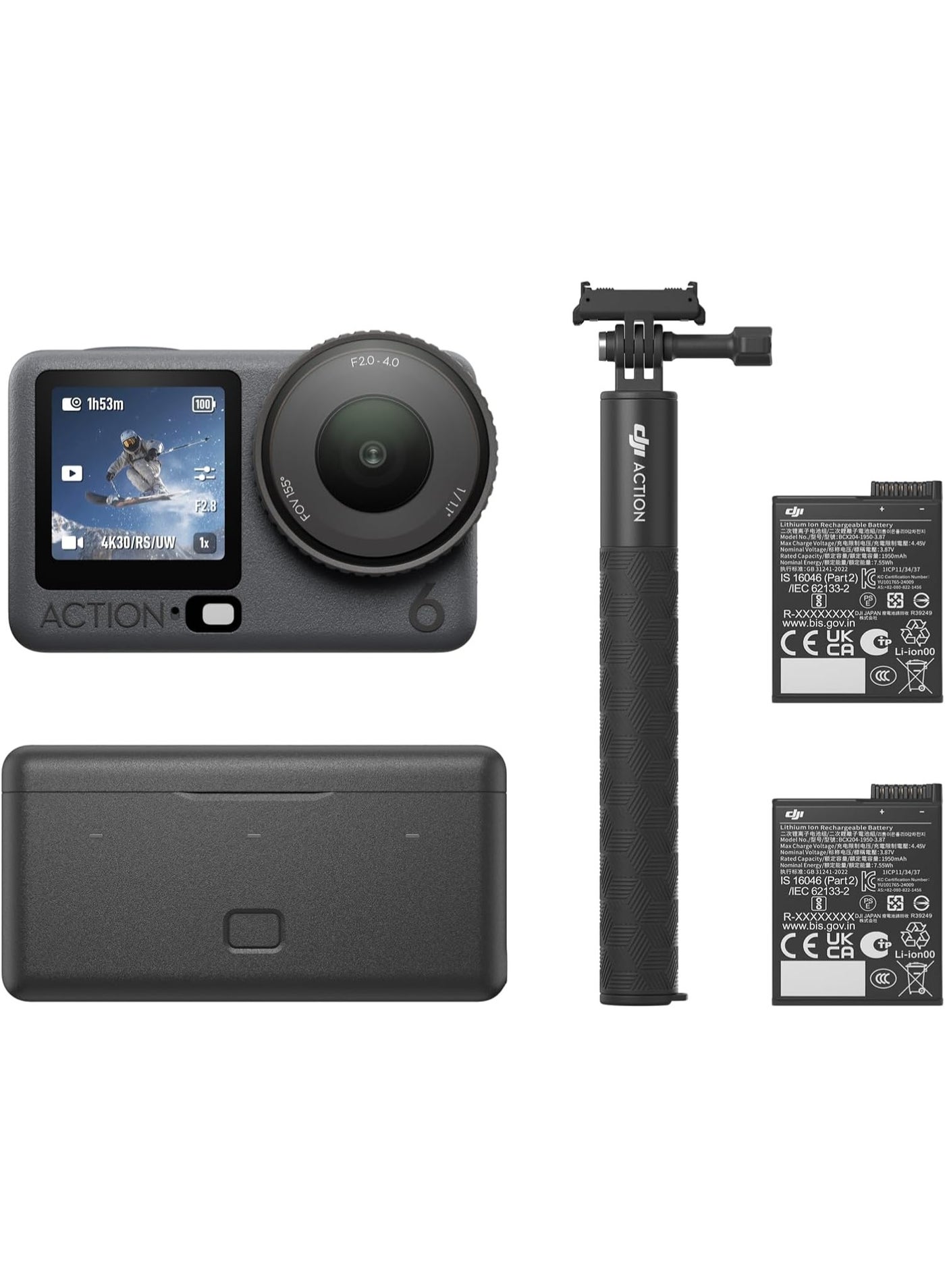 DJI Osmo Action 6 Enhanced Combo, Action Camera with 1/1.1″ Square Sensor, Variable Aperture of f/2.0–f/4.0, Extended Battery Life with 2 Batteries, Action Camera 8K for Extended Outdoor Filming