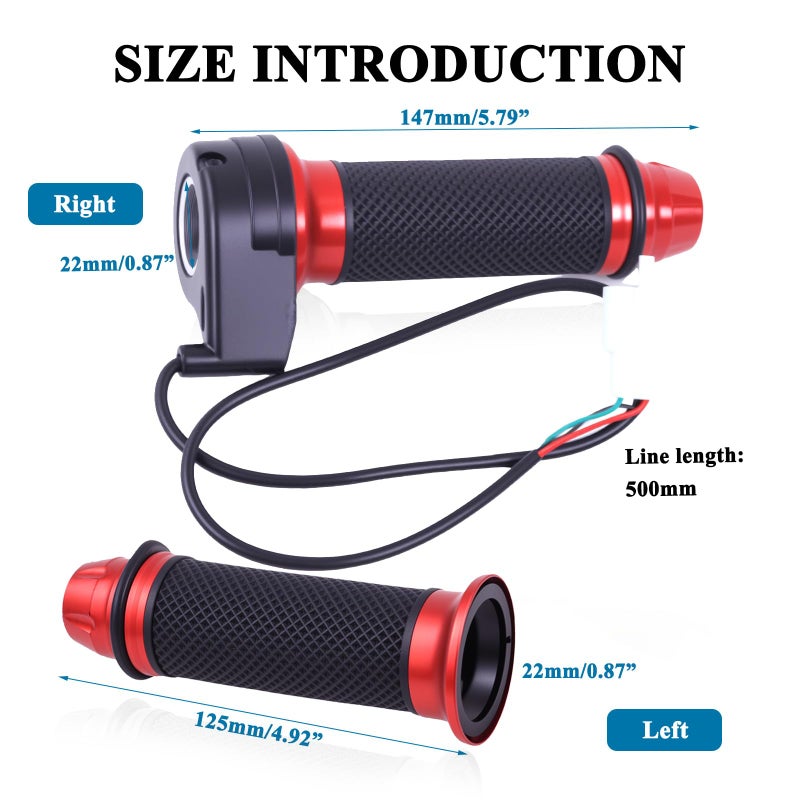 Mokuo E-Bike Full Twist Throttle Grips - 22mm/0.87" Universal Aluminium Alloy Throttle Accelerator Handlebar with Rubber Grip, Fit for Electric Bicycle & Scooter (Red Color) - Image 2