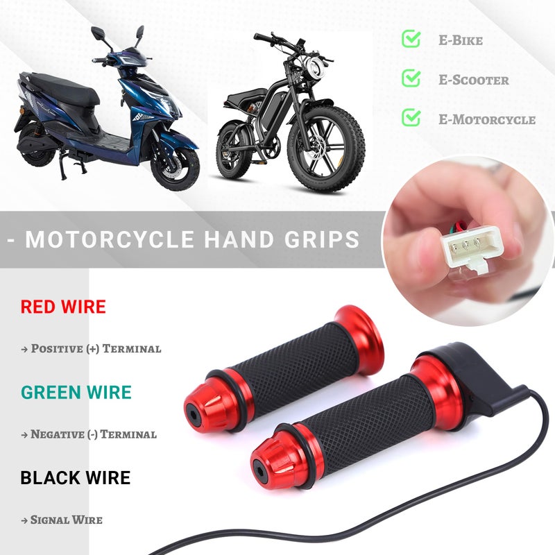 Mokuo E-Bike Full Twist Throttle Grips - 22mm/0.87" Universal Aluminium Alloy Throttle Accelerator Handlebar with Rubber Grip, Fit for Electric Bicycle & Scooter (Red Color) - Image 3