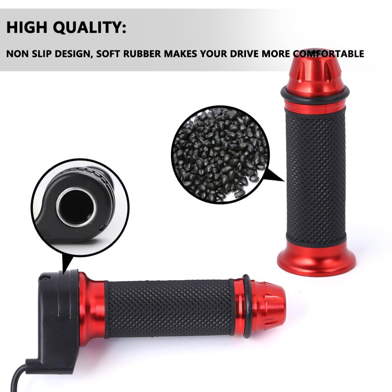 Mokuo E-Bike Full Twist Throttle Grips - 22mm/0.87" Universal Aluminium Alloy Throttle Accelerator Handlebar with Rubber Grip, Fit for Electric Bicycle & Scooter (Red Color) - Image 4