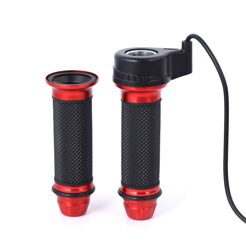 Mokuo E-Bike Full Twist Throttle Grips - 22mm/0.87" Universal Aluminium Alloy Throttle Accelerator Handlebar with Rubber Grip, Fit for Electric Bicycle & Scooter (Red Color) - Image 1