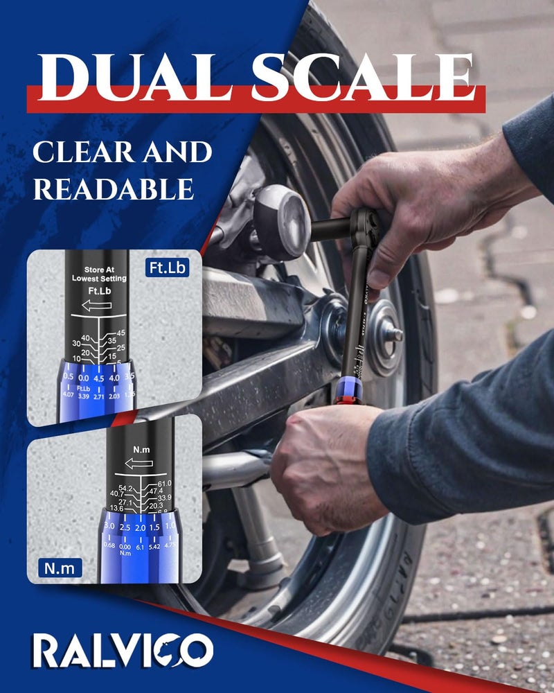 RALVICO Torque Wrench Set 1/4'' & 3/8'' & 1/2'' Â±3% Accuracy 72-Tooth Dual Scale Dual-Direction Adjustable Drive Click Torque Wrench 5-45 Ft.Lb& 20-220 In.Lb& 10-170 Ft.Lb for Bike,Car,Moto,Truck,DIY - Image 3