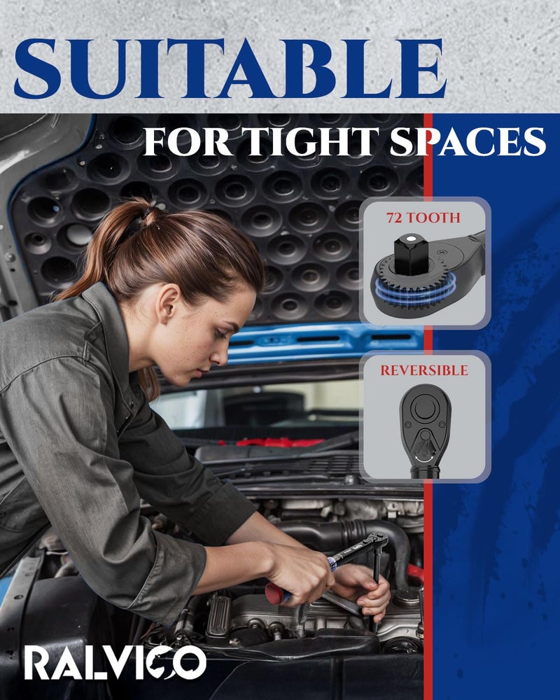 RALVICO Torque Wrench Set 1/4'' & 3/8'' & 1/2'' Â±3% Accuracy 72-Tooth Dual Scale Dual-Direction Adjustable Drive Click Torque Wrench 5-45 Ft.Lb& 20-220 In.Lb& 10-170 Ft.Lb for Bike,Car,Moto,Truck,DIY - Image 4