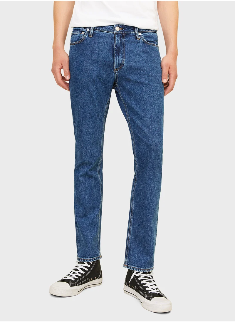 JACK & JONES Jjiclark Jjevan Mid Wash Straight Fit Jeans