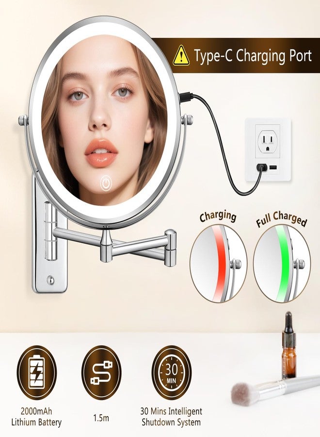 DECLUTTR Wall Mounted Lighted Makeup Mirror, Rechargeable 1X/15X Magnifying Mirror 8 Inch Double Sided, 3 Colors Vanity Mirror with Lights, Touch Dimmable 360° Rotation Foldable - Image 3