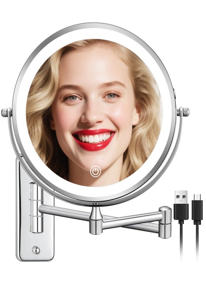 DECLUTTR Wall Mounted Lighted Makeup Mirror, Rechargeable 1X/15X Magnifying Mirror 8 Inch Double Sided, 3 Colors Vanity Mirror with Lights, Touch Dimmable 360° Rotation Foldable - Image 1