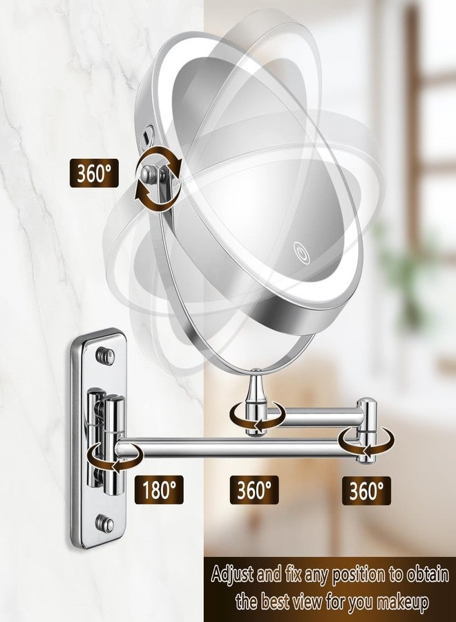 DECLUTTR Wall Mounted Lighted Makeup Mirror, Rechargeable 1X/15X Magnifying Mirror 8 Inch Double Sided, 3 Colors Vanity Mirror with Lights, Touch Dimmable 360° Rotation Foldable - Image 5