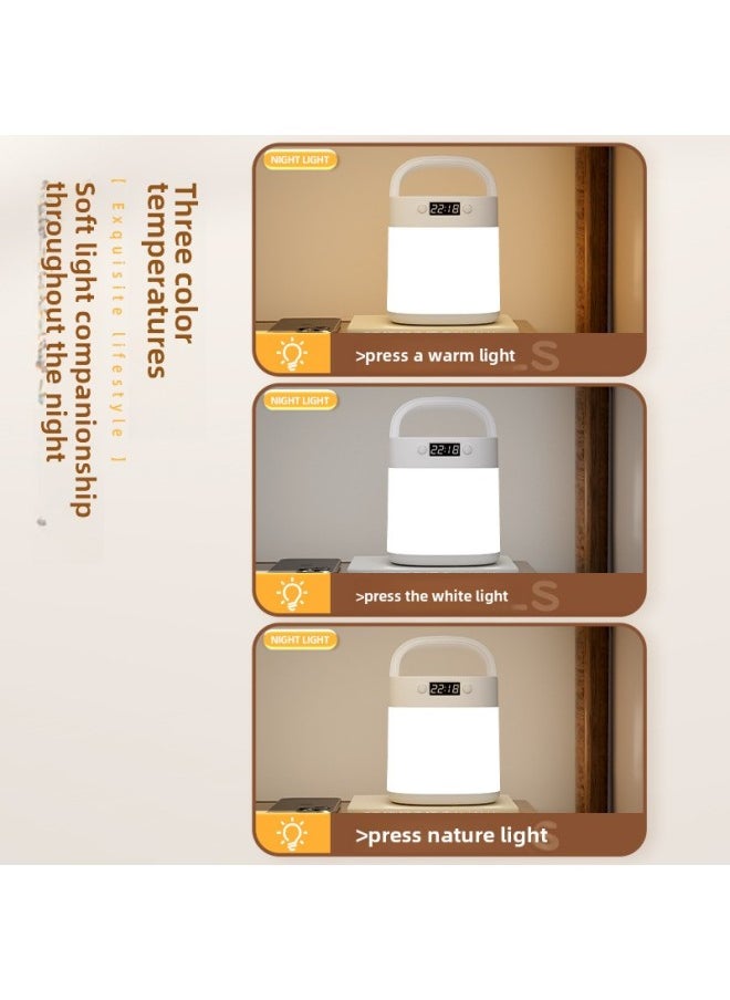 Generic - Rechargeable Bedside Nightlight Lighting With Clock Led Lamp Portable Desk Lamp Three-step Color Temperature Student Children Eye Protection-Light Color:Charging 4800 MA Three-color Light - Image 1