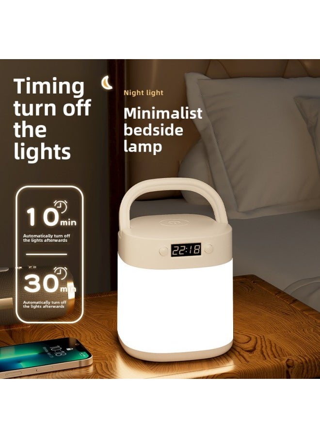 Generic - Rechargeable Bedside Nightlight Lighting With Clock Led Lamp Portable Desk Lamp Three-step Color Temperature Student Children Eye Protection-Light Color:Charging 4800 MA Three-color Light - Image 1