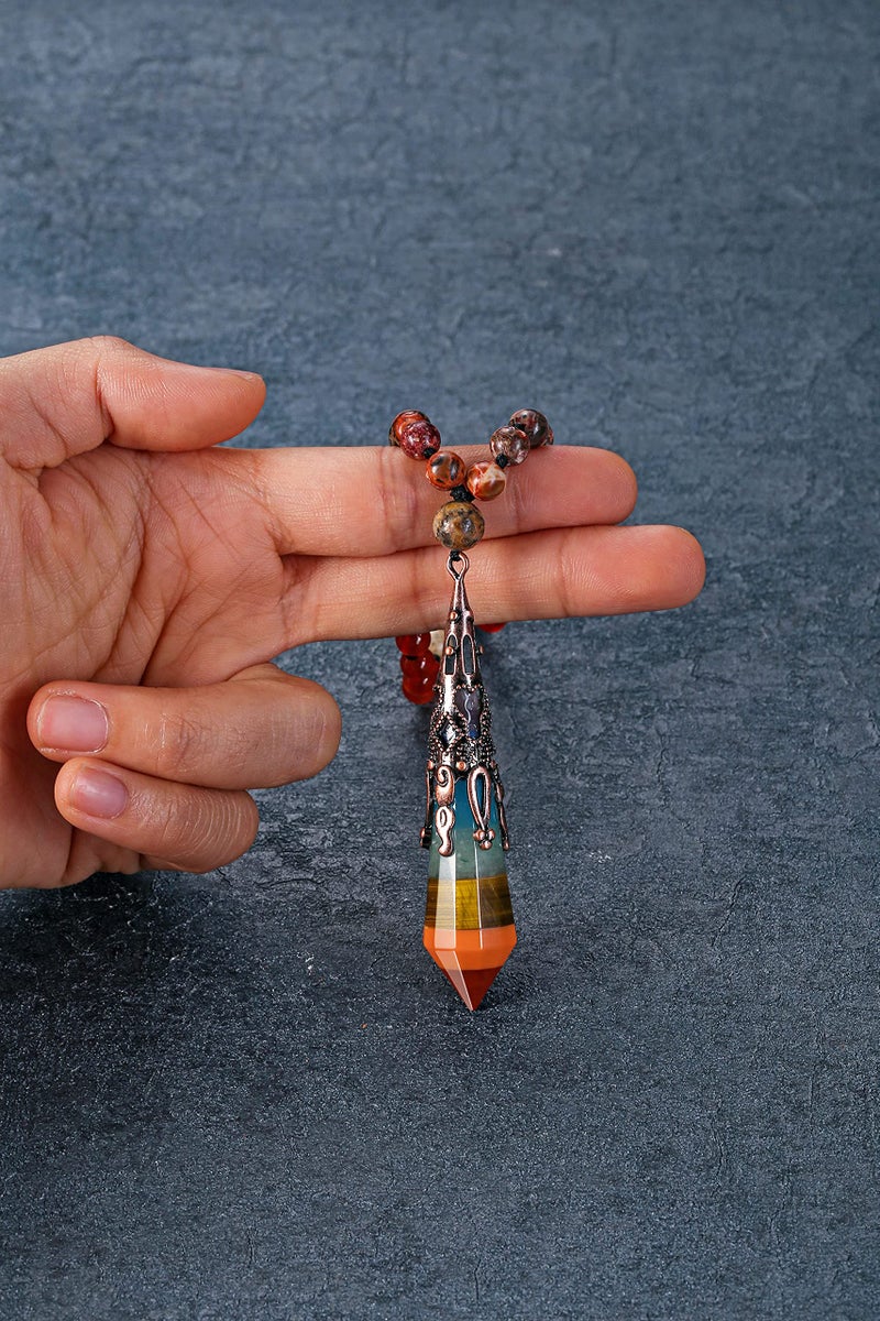 Jovivi Jovivi 108 Mala Beads Bracelet Real Stones 7 Chakra Healing Crystals Necklace with 12 Facted Prism Pointed Pendant Reiki Energy Balancing Prayer Mala Beads for Meditation  - Image 4