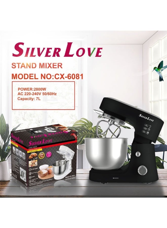 SILVER LOVE 2800W Silver Love Stand Mixer 7L – Multi-Function Kitchen Machine for Dough, Cake, Cream & Egg Mixing Designed for everyday cooking and baking, this stand mixer offers powerful operation, large capacity, and smooth performance. Ideal for families, bakeries, and cooking enthusiasts who need reliable mixing results every time. - Image 2