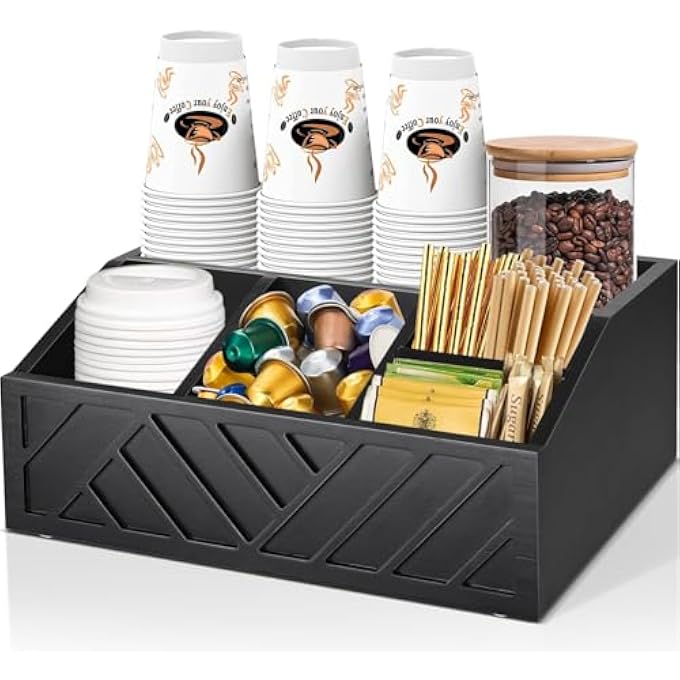 Unity 1 Pcs Coffee Station Organizer For Countertop Farmhouse Coffee Pod Syrup Holder Condiment Organizer For Table Decor Black - Image 1