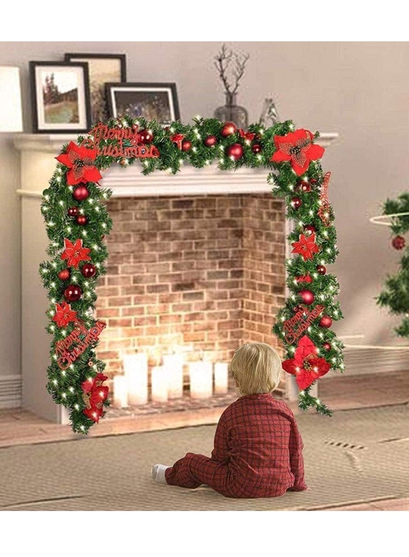 عيد الميلاد اكليلا من الزهور الديكور في الأماكن المغلقة في الهواء الطلق عيد الميلاد الطرف مع أضواء LED اصطناعية عيد الميلاد الروطان الأبواب والنوافذ الرئيسية الموقد درج الديكور ( 2.7 متر ) - Image 3