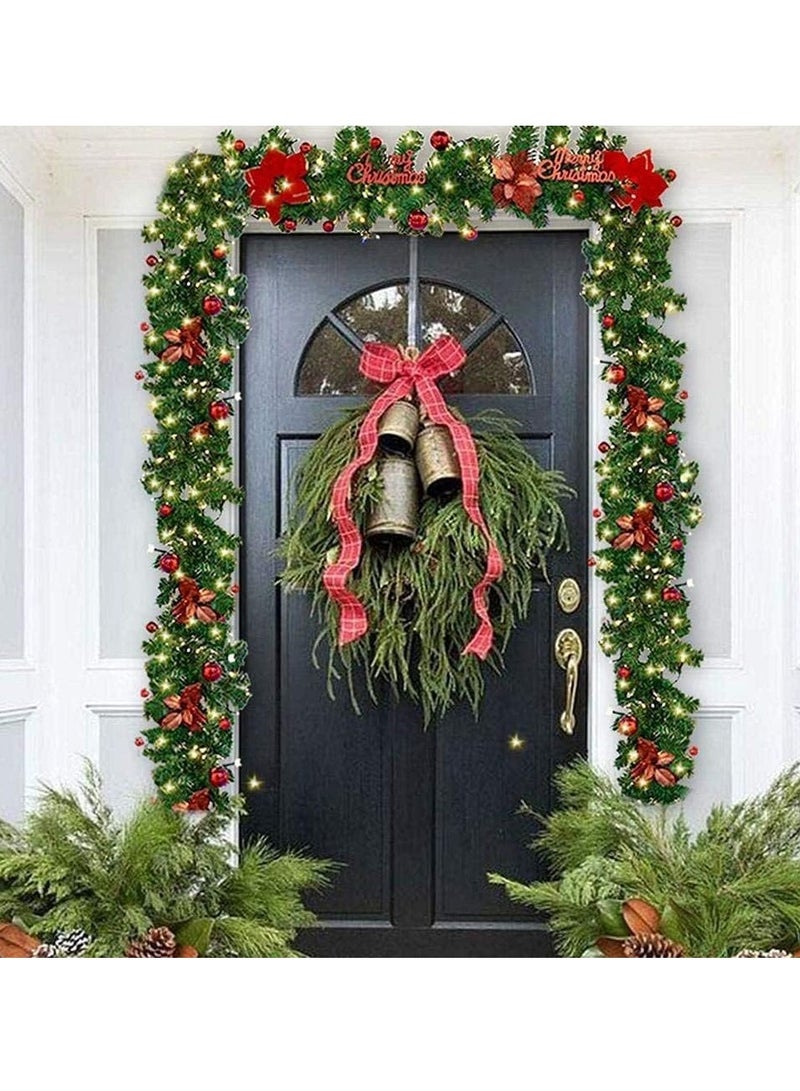 عيد الميلاد اكليلا من الزهور الديكور في الأماكن المغلقة في الهواء الطلق عيد الميلاد الطرف مع أضواء LED اصطناعية عيد الميلاد الروطان الأبواب والنوافذ الرئيسية الموقد درج الديكور ( 2.7 متر ) - Image 5