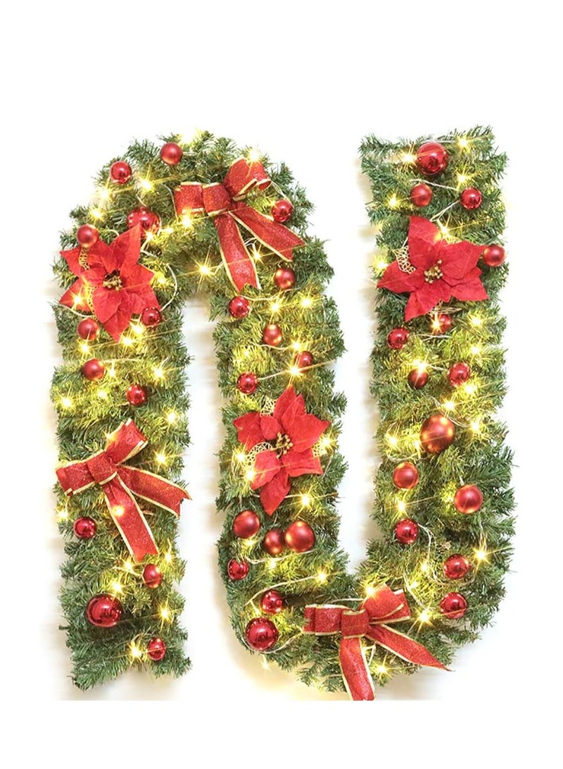 عيد الميلاد اكليلا من الزهور الديكور في الأماكن المغلقة في الهواء الطلق عيد الميلاد الطرف مع أضواء LED اصطناعية عيد الميلاد الروطان الأبواب والنوافذ الرئيسية الموقد درج الديكور ( 2.7 متر ) - Image 1