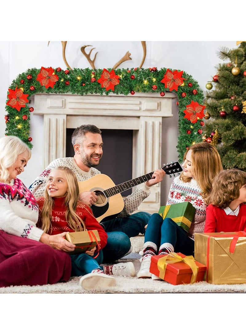 عيد الميلاد اكليلا من الزهور الديكور في الأماكن المغلقة في الهواء الطلق عيد الميلاد الطرف مع أضواء LED اصطناعية عيد الميلاد الروطان الأبواب والنوافذ الرئيسية الموقد درج الديكور ( 2.7 متر ) - Image 2