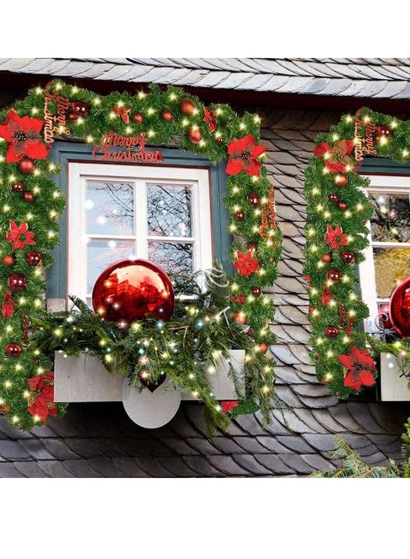 عيد الميلاد اكليلا من الزهور الديكور في الأماكن المغلقة في الهواء الطلق عيد الميلاد الطرف مع أضواء LED اصطناعية عيد الميلاد الروطان الأبواب والنوافذ الرئيسية الموقد درج الديكور ( 2.7 متر ) - Image 4