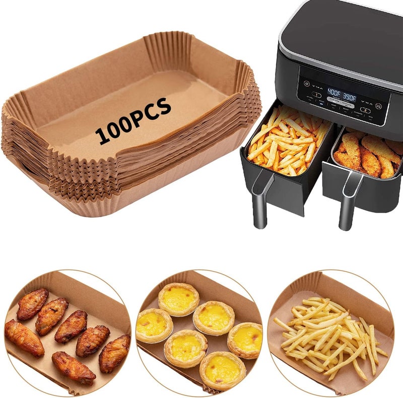 Ecfvtp Air Fryer Disposable Paper Liner, 100PCS Food Grade Parchment Liners for Ninja DZ201,Ninja Foodi Dual Air Fryer Accessories Baking Paper (9 * 6, Natural) - Image 1