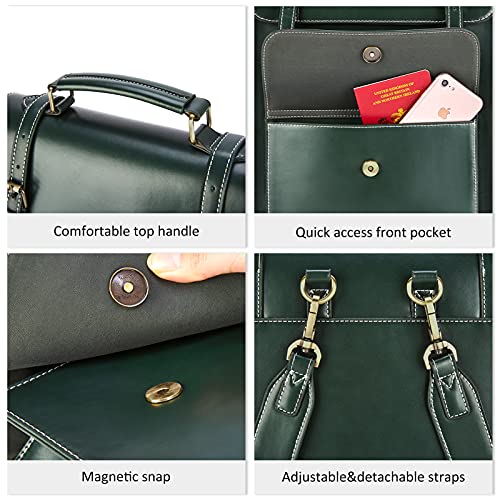 ECOSUSI Laptop Backpack for Women PU Leather Backpack Vintage for Laptop 15.6 inches Computer Bag College Bookbag, Green - Image 5