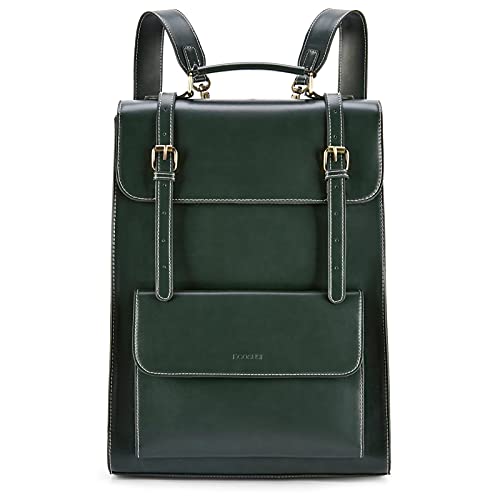 ECOSUSI Laptop Backpack for Women PU Leather Backpack Vintage for Laptop 15.6 inches Computer Bag College Bookbag, Green - Image 1