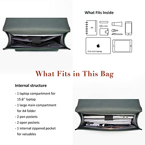ECOSUSI Laptop Backpack for Women PU Leather Backpack Vintage for Laptop 15.6 inches Computer Bag College Bookbag, Green - Image 4