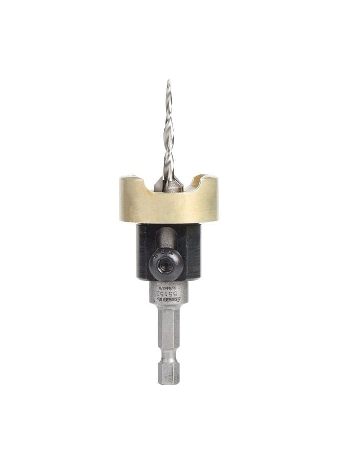 Amana Tool 55152 Carbide Tipped 82 Degree Countersink with Tapered Drill and Adjustable Depth Stop with No-Thrust BB 3/8 D x 9/64 Drill D x 1/4 Inch Quick Release Hex SHK - Image 1