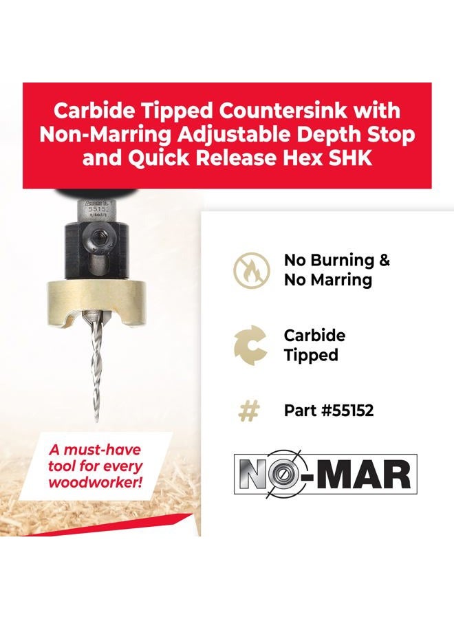 Amana Tool 55152 Carbide Tipped 82 Degree Countersink with Tapered Drill and Adjustable Depth Stop with No-Thrust BB 3/8 D x 9/64 Drill D x 1/4 Inch Quick Release Hex SHK - Image 2