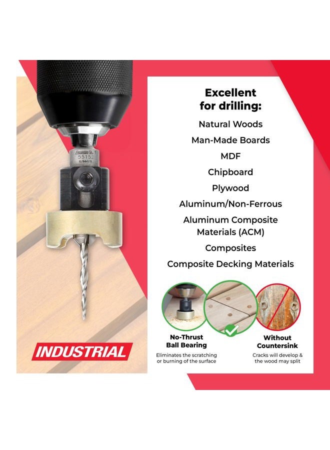 Amana Tool 55152 Carbide Tipped 82 Degree Countersink with Tapered Drill and Adjustable Depth Stop with No-Thrust BB 3/8 D x 9/64 Drill D x 1/4 Inch Quick Release Hex SHK - Image 3