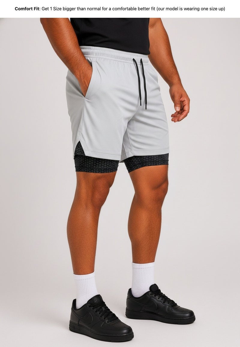 بريما إيس رجالي 2in1 Shorts عشاق الجيم بريميوم Light Grey - Image 3