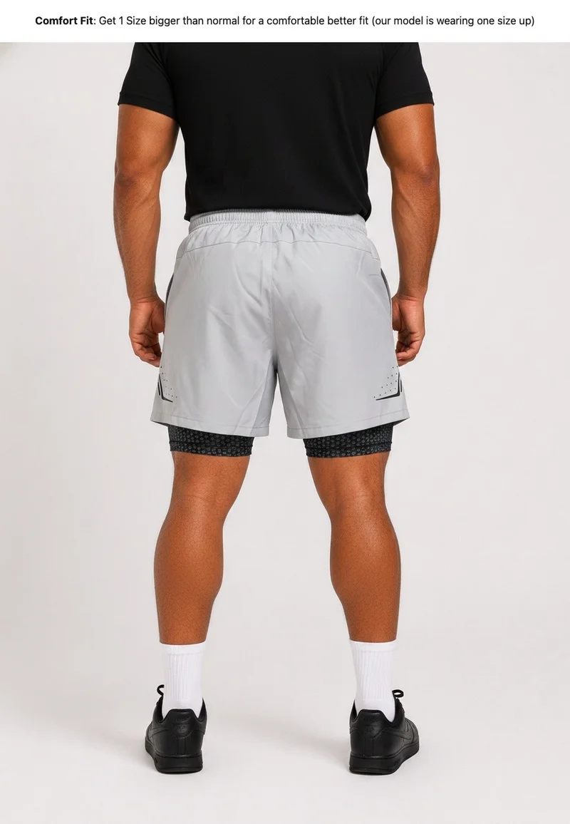 بريما إيس رجالي 2in1 Shorts عشاق الجيم بريميوم Light Grey